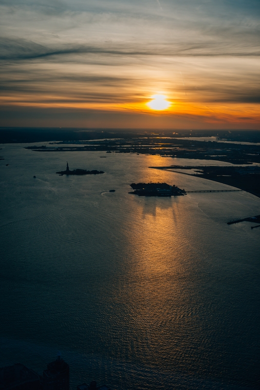 Sunset over the Statue of Liberty